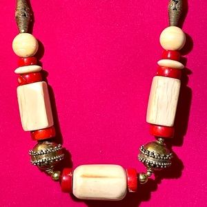 New 32” Bone & Genuine Coral Necklace